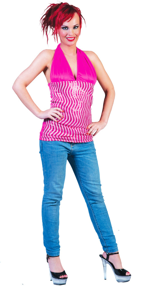das-kost-mland-dekorationen-disco-neckholder-top-glitzer-pink-silber image 2