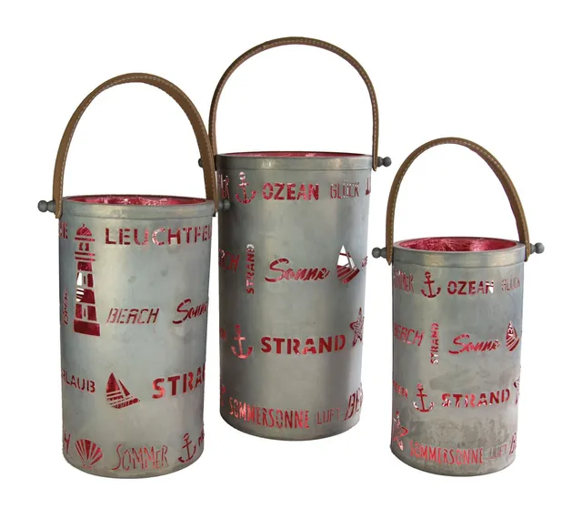 riffelmacher-leuchtturm-strand-laternen-3er-set-metall-grau-pink image 1