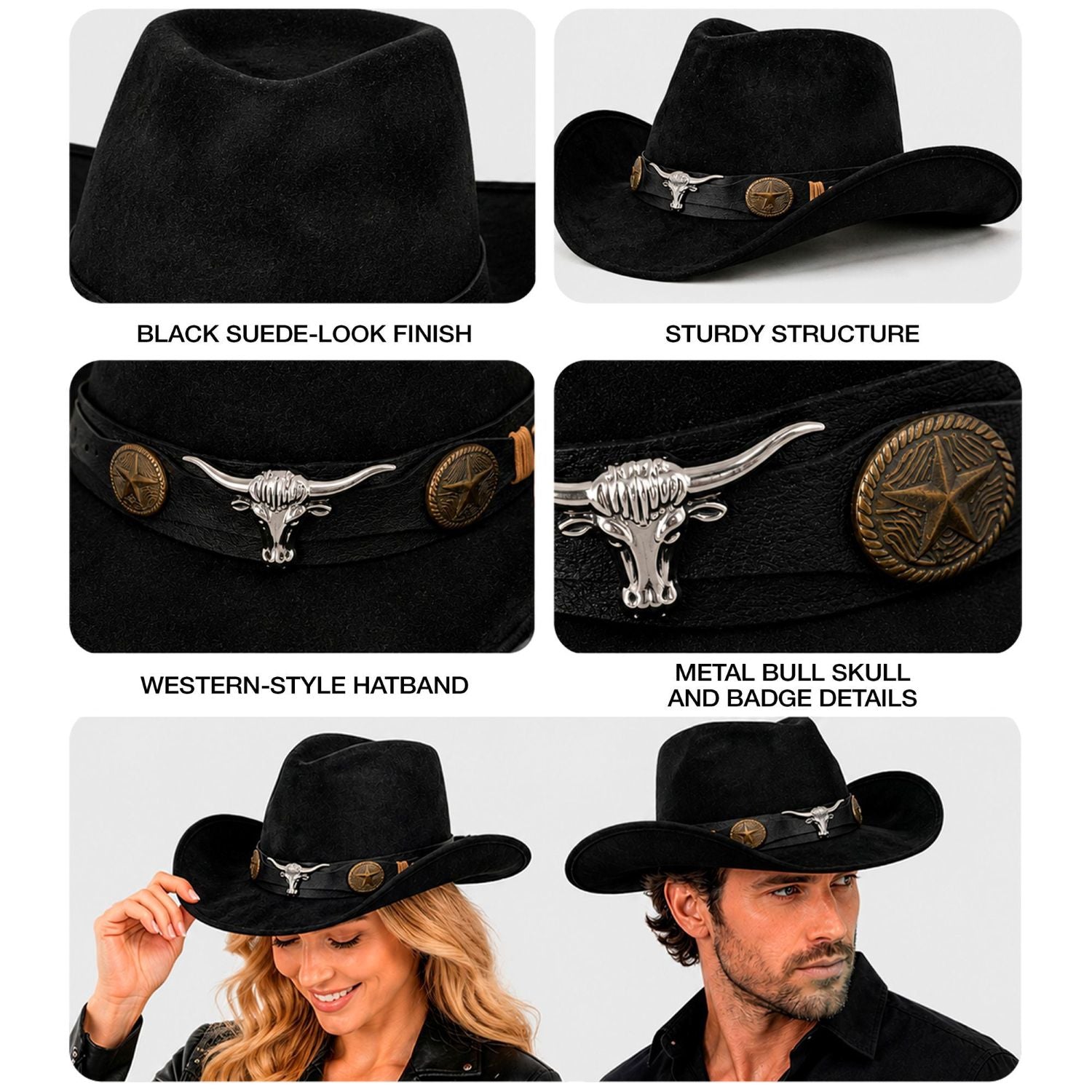das-kost-mland-cowboyhut-dallas-schwarz-wildlederoptik image 4