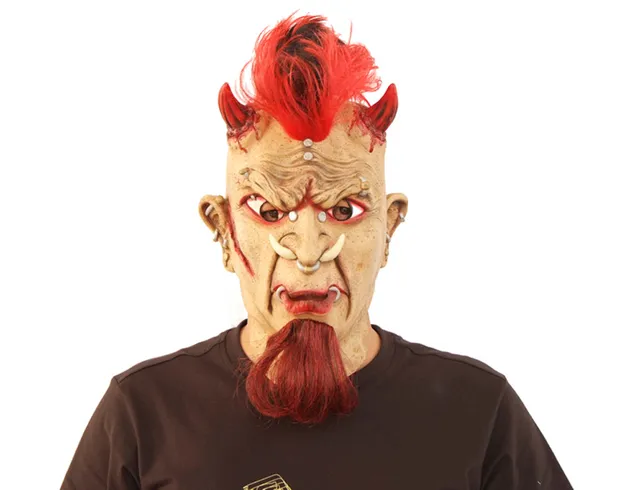 das-kost-mland-teufel-latex-maske-rot-mit-haaren-horror image 1