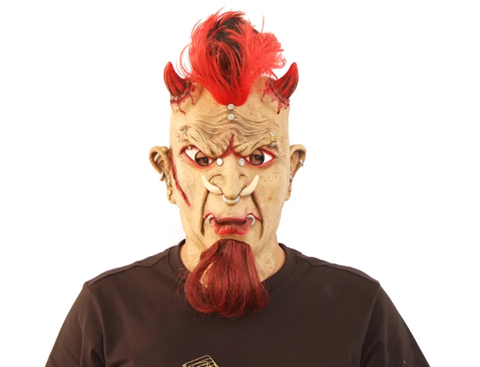 das-kost-mland-teufel-latex-maske-rot-mit-haaren-horror image 1