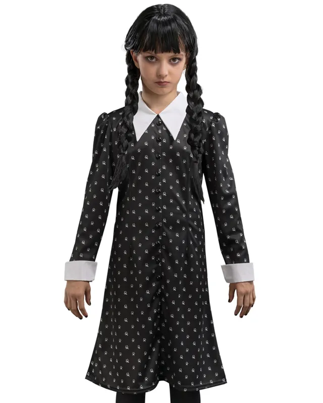 das-kost-mland-wednesday-kinder-kost-m-print-kleid-schwarz-wei image 1