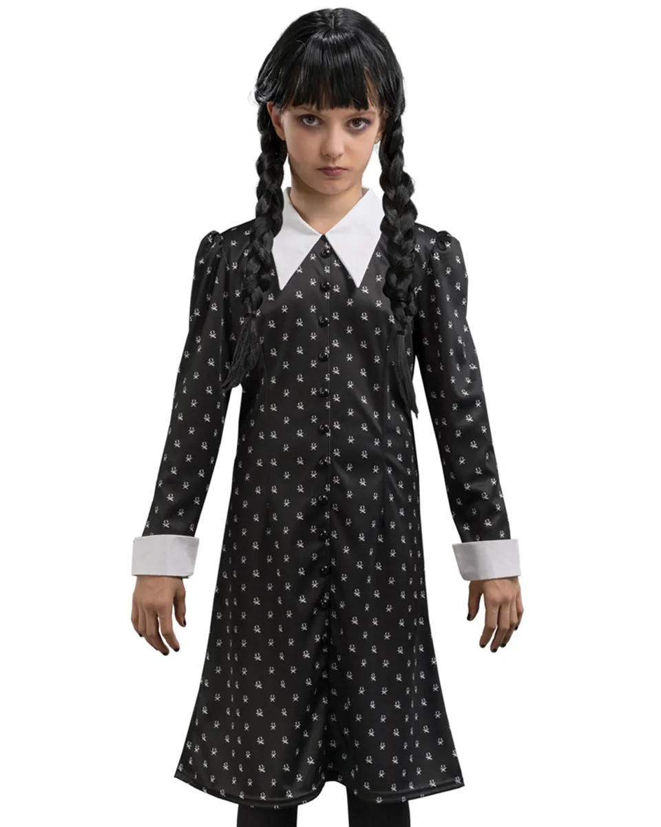 das-kost-mland-wednesday-kinder-kost-m-print-kleid-schwarz-wei image 1