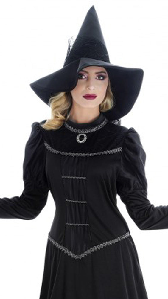 das-kost-mland-orelie-hexen-damenkost-m-schwarz-silber-kleid-hut image 2