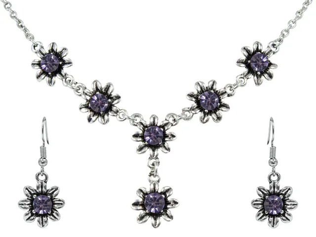 das-kost-mland-blumen-collier-mit-ohrh-ngern-lila-strass image 1
