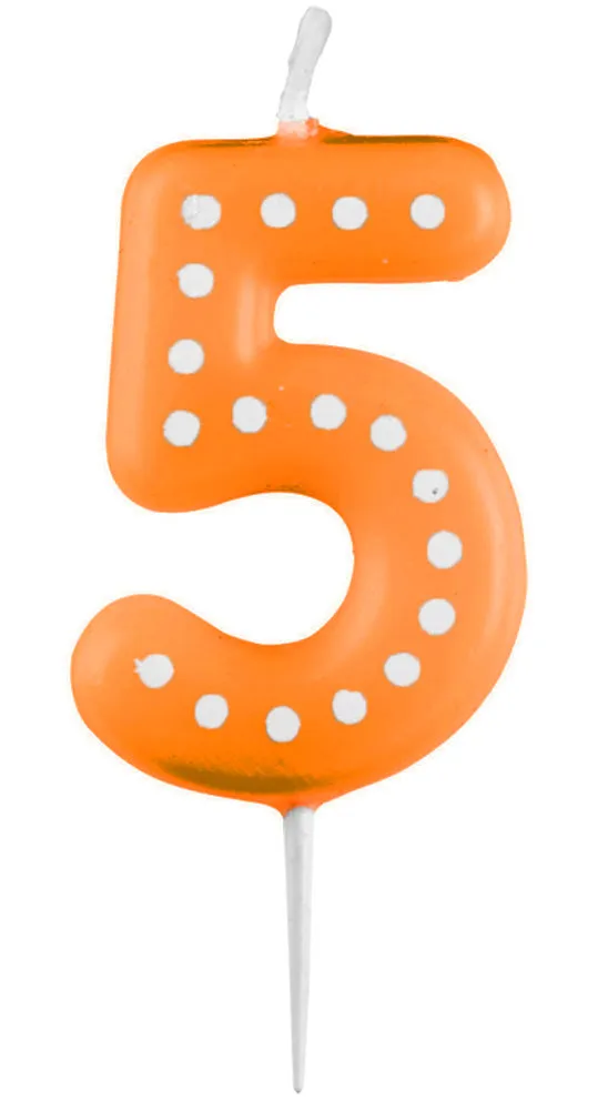 das-kost-mland-dekorationen-zahlenkerze-5-orange-punkte-6-5cm image 1