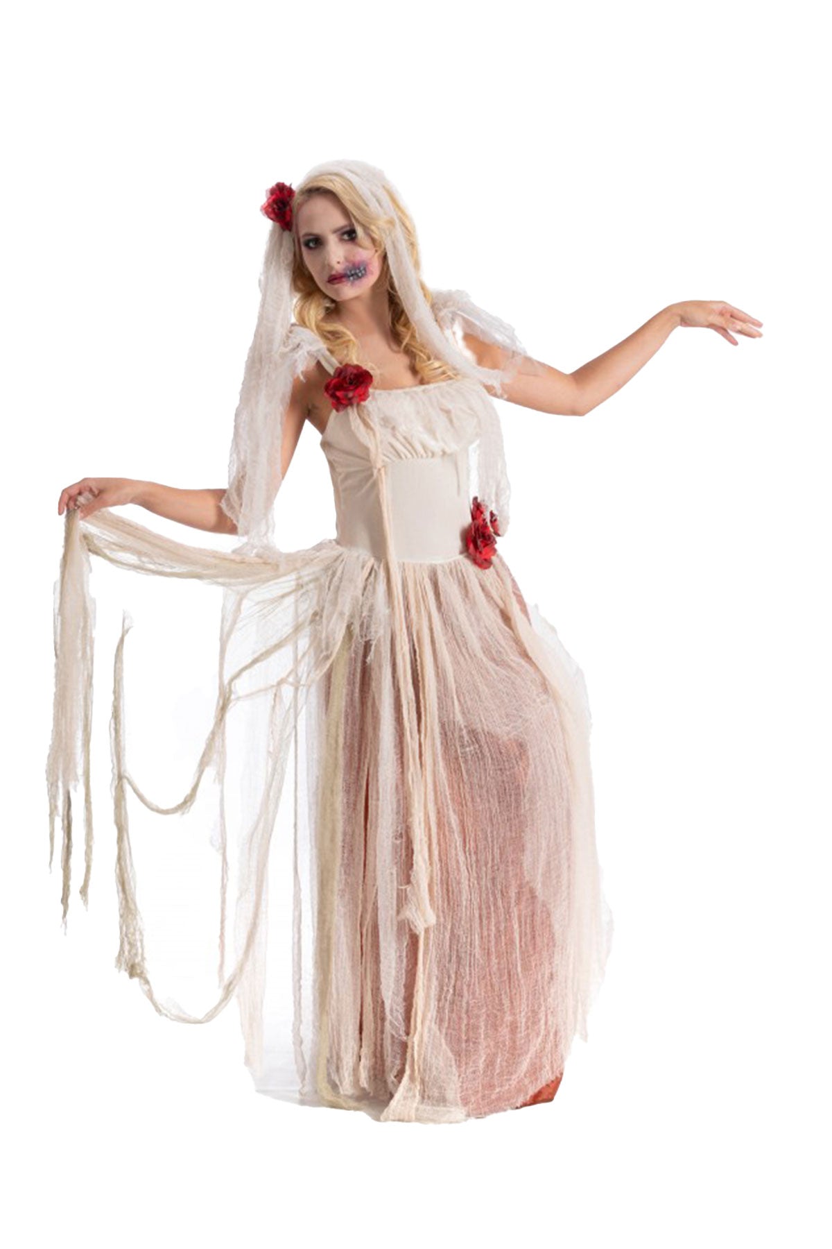 das-kost-mland-cristina-geisterbraut-kost-m-damen-creme-rot-schleier image 3