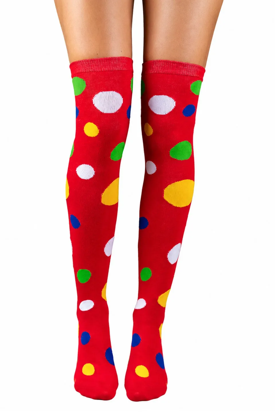 das-kost-mland-overknees-clown-kniestr-mpfe-polka-dot-rot-bunt image 1