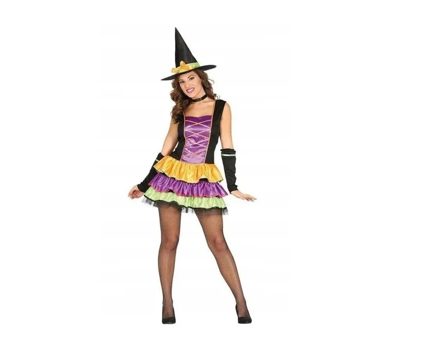 das-kost-mland-lady-hexe-kost-m-bunt-gr-38-40-kleid-hut image 1