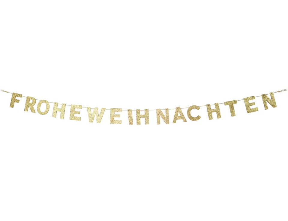 das-kost-mland-frohe-weihnachten-holz-girlande-190cm-gold image 1
