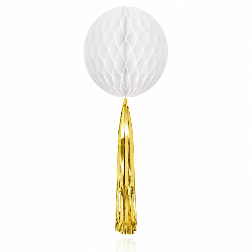 das-kost-mland-dekorationen-wabenball-wei-gold-quaste-papier image 1