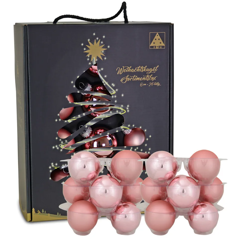 riffelmacher-glas-weihnachtskugeln-koffer-24-stk-6cm-altrosa image 1
