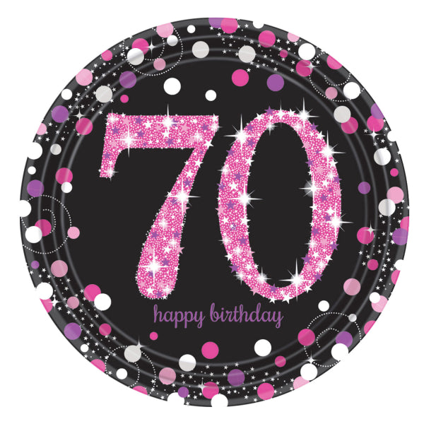 amscan-sparkling-celebration-pappteller-schwarz-pink-22-8-cm image 1