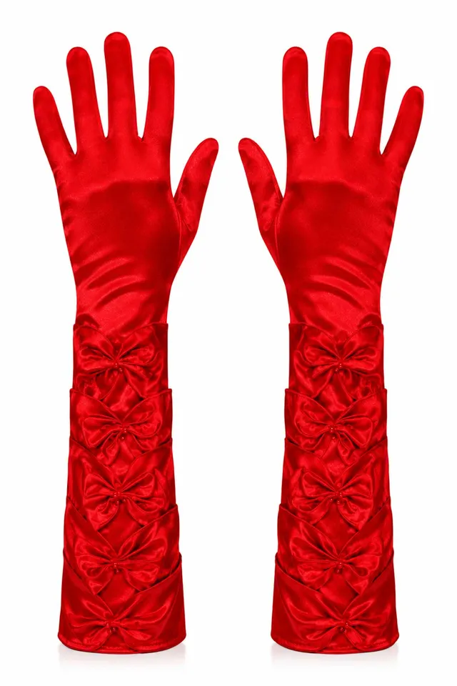 das-kost-mland-accessoires-satin-handschuhe-rot-schleifen-perlen-40cm image 1