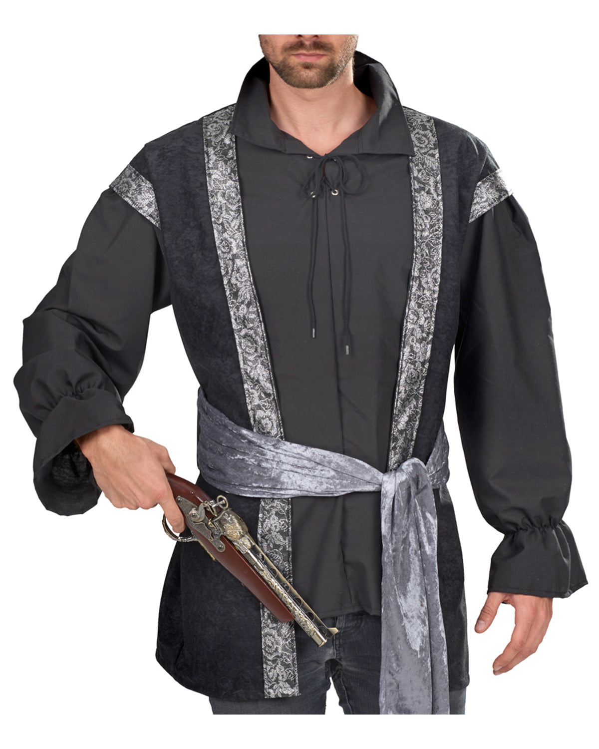 pirat-jack-hemd-mit-weste-herren-schwarz-silber-gr-50-52 image 2