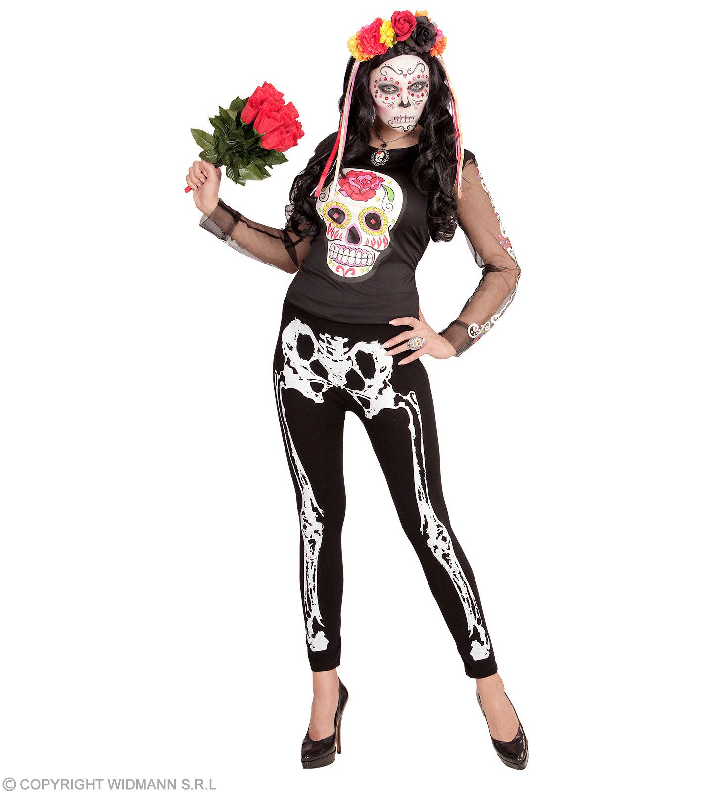 skelett-leggings-damen-schwarz-weiss-stretch-s-m image 3