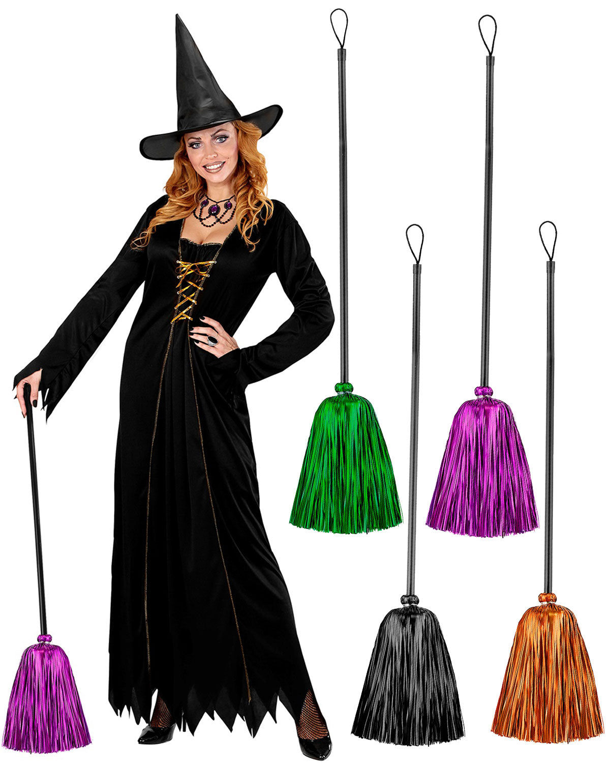 das-kost-mland-accessoires-hexenbesen-lametta-92cm-schwarz image 1