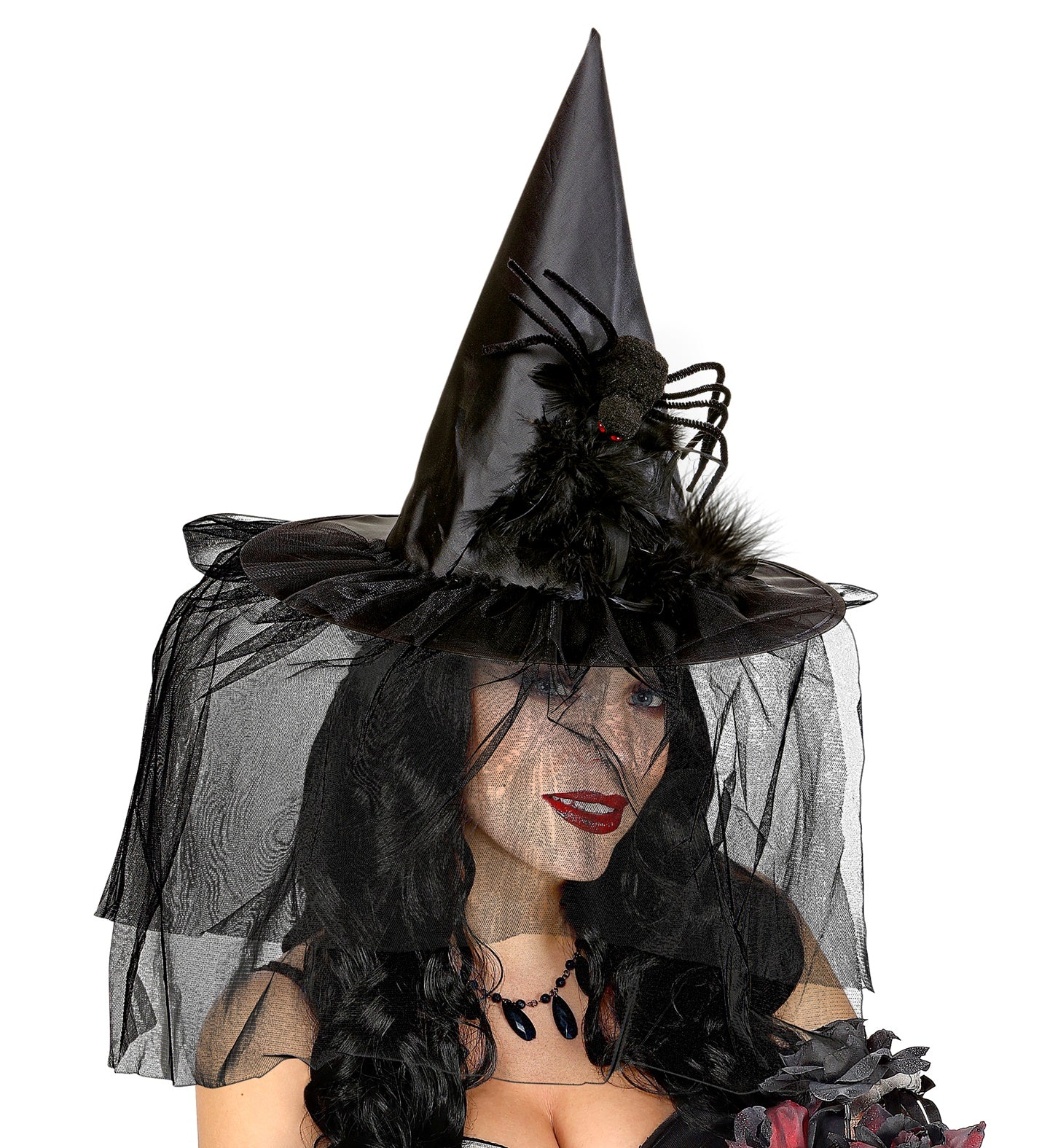 das-kost-mland-accessoires-hexenhut-spinne-spitzhut-schwarz-schleier image 2