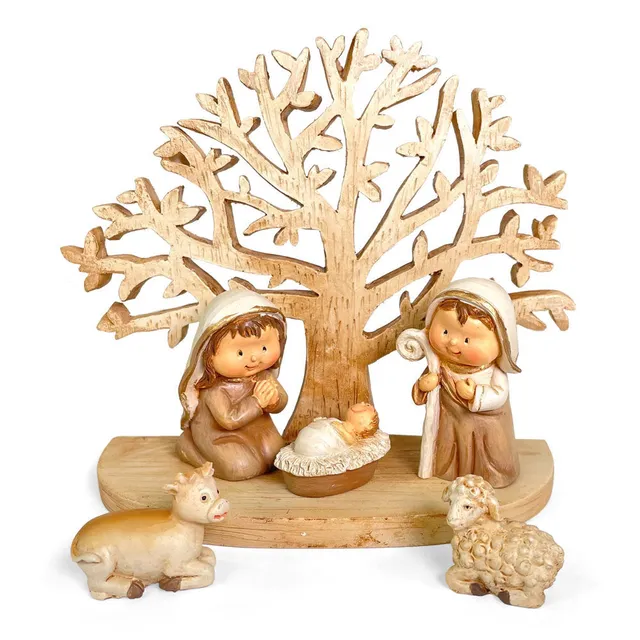 kinderkrippe-mit-baum-12x10cm-polyresin-weihnachtskrippe image 1