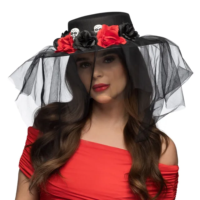 boland-llorona-halloween-hut-mit-schleier-schwarz-rot image 1