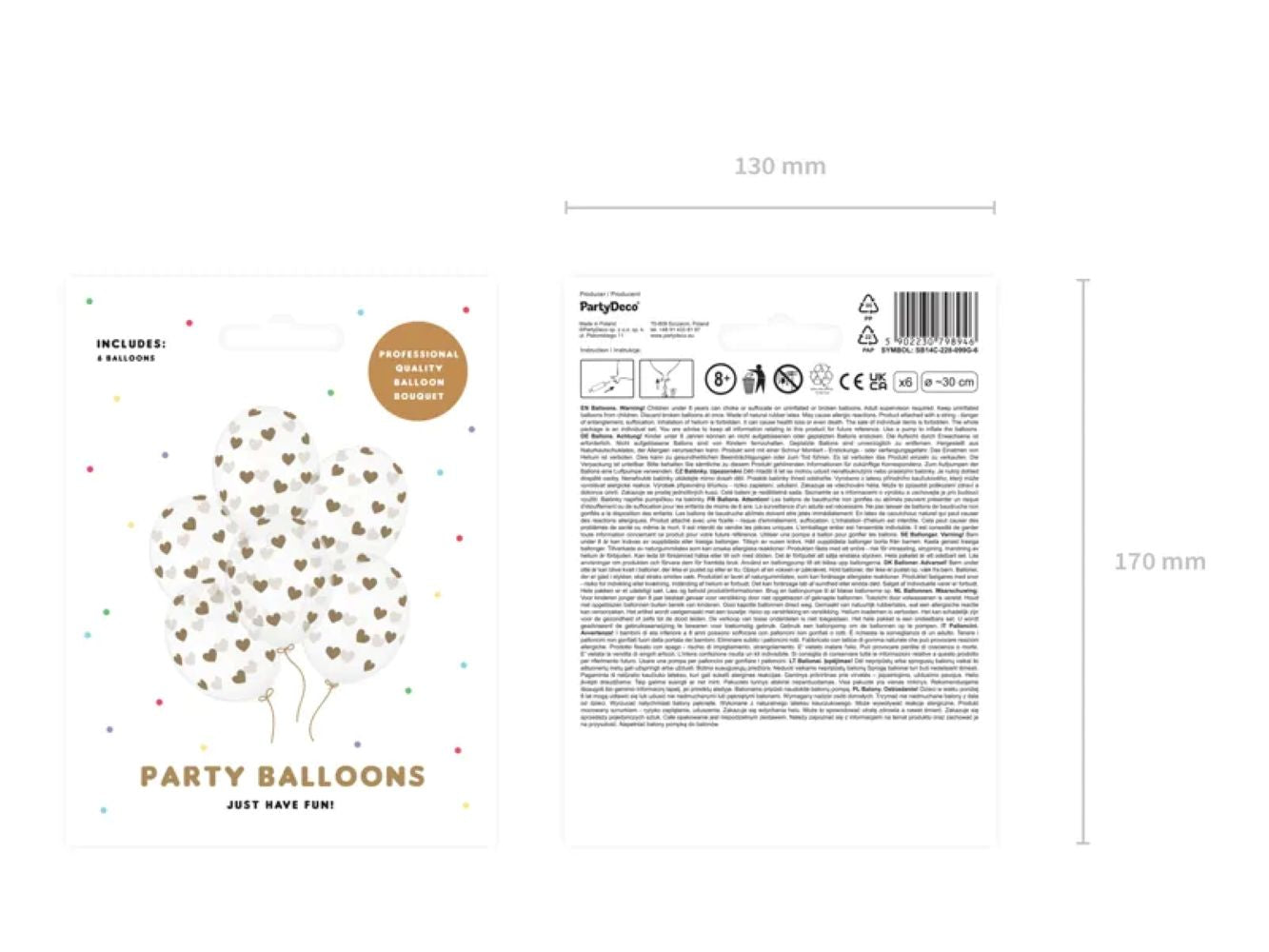 das-kost-mland-goldene-herzen-luftballon-30cm-6-stk-crystal-clear image 2