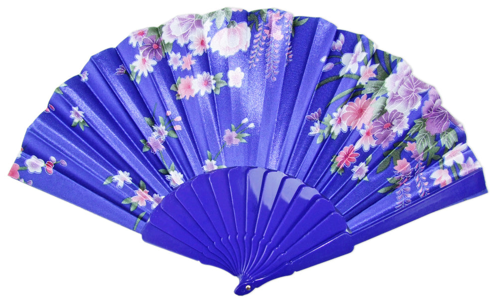 das-kost-mland-f-cher-blumendruck-royalblau-handf-cher-satin image 1