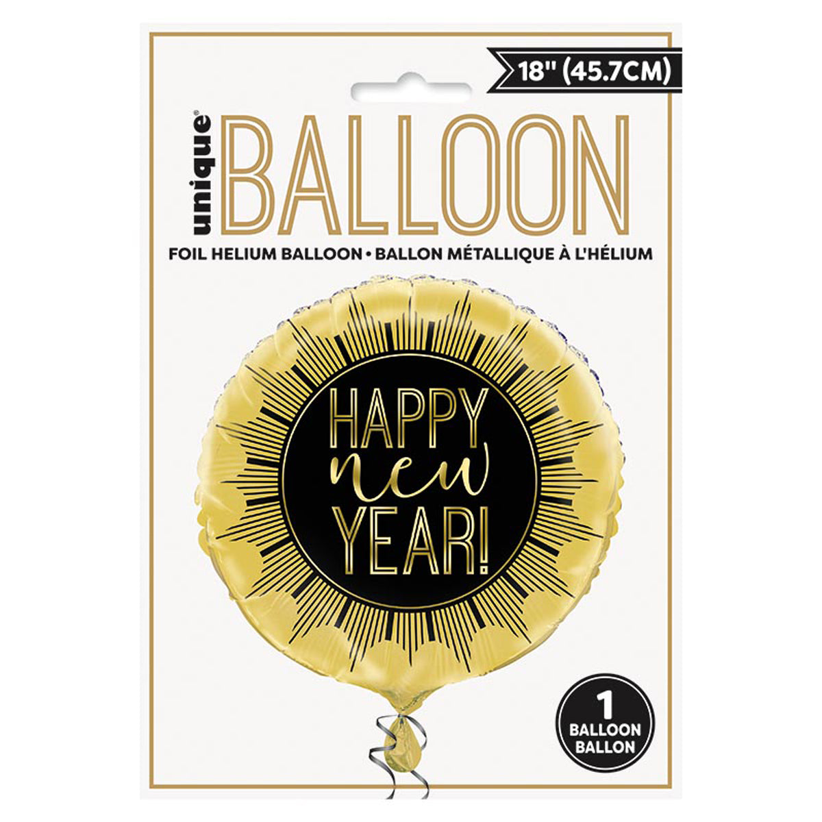 das-kost-mland-happy-new-year-folienballon-schwarz-gold-45-cm image 1