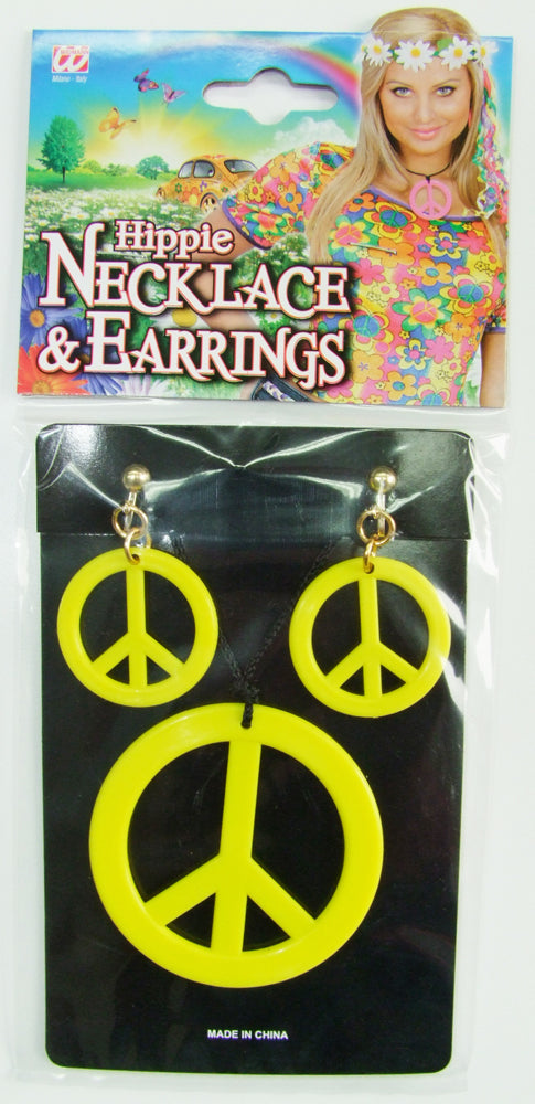 das-kost-mland-accessoires-hippie-schmuck-set-neon-gelb-kette-ohrringe image 2
