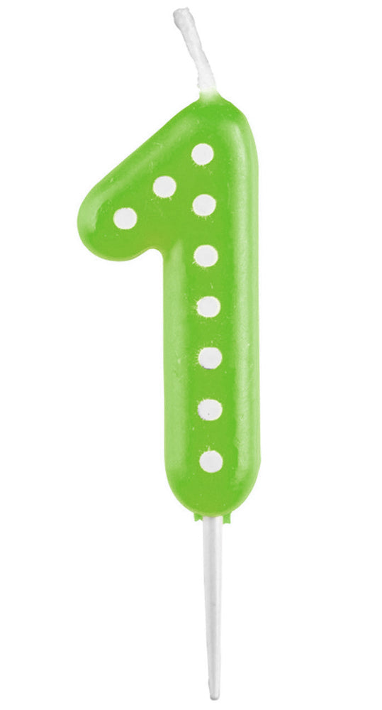 das-kost-mland-zahlenkerze-gr-n-zahl-1-mit-punkten-6-5cm image 1