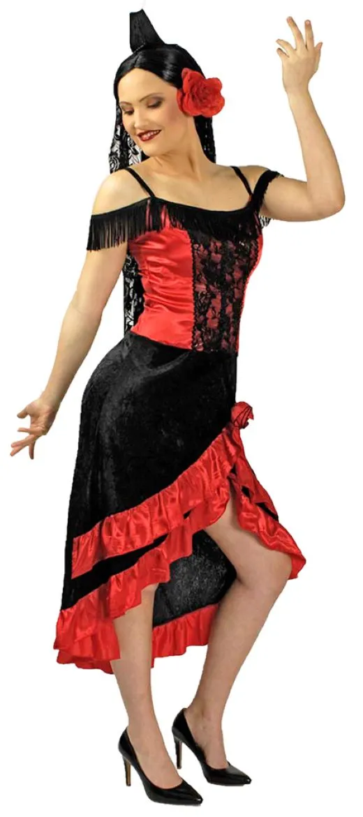 das-kost-mland-carmen-spanierin-kost-m-mantilla-damen-rot-schwarz image 1