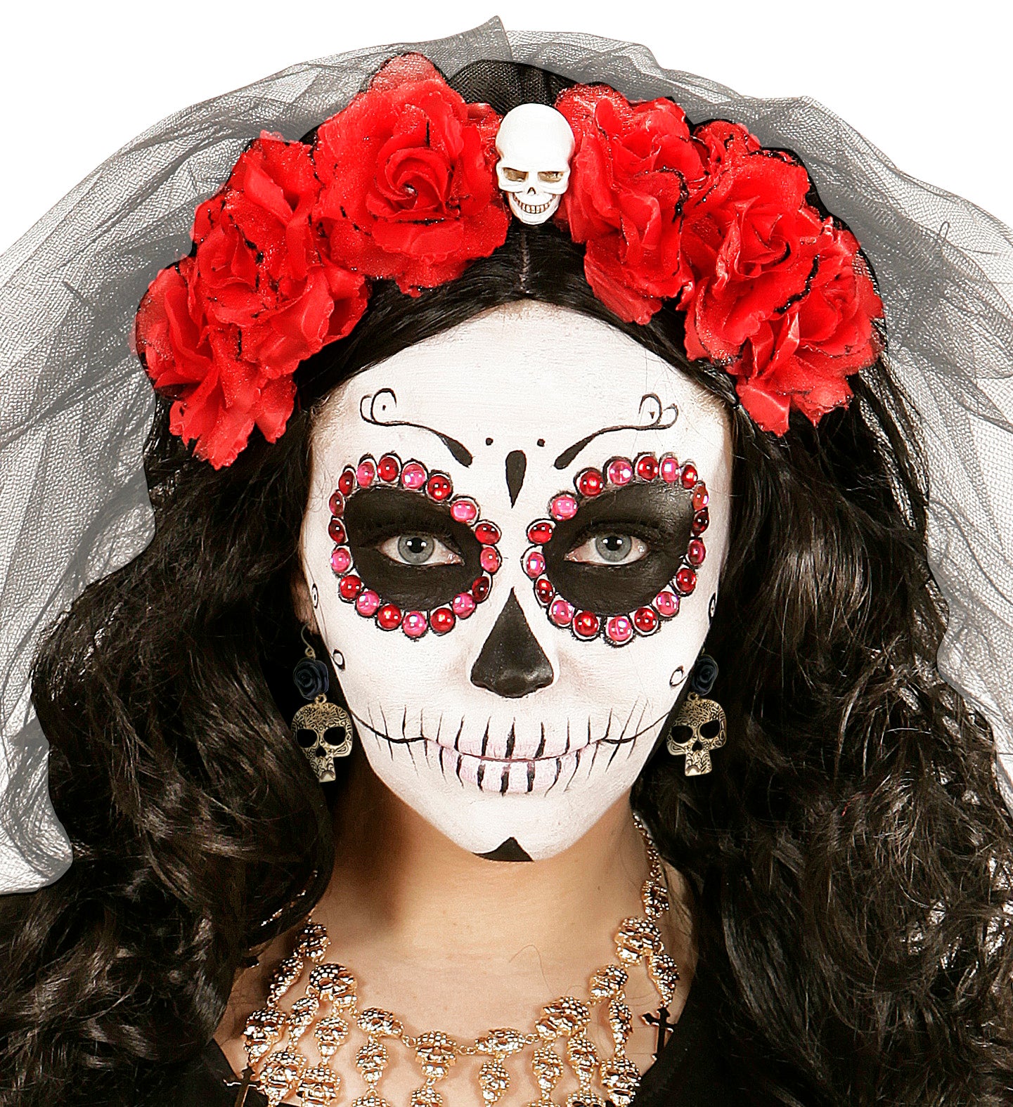 day-of-the-dead-ohrringe-totenkopf-rose-schwarz-gold image 2