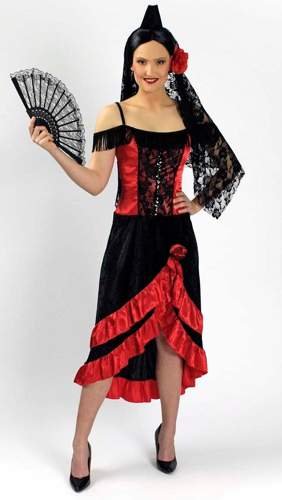 das-kost-mland-carmen-spanierin-kost-m-mantilla-damen-rot-schwarz image 2
