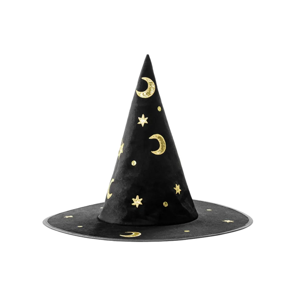 das-kost-mland-kinder-hexenhut-mond-sterne-schwarz-gold-zauberhut image 1