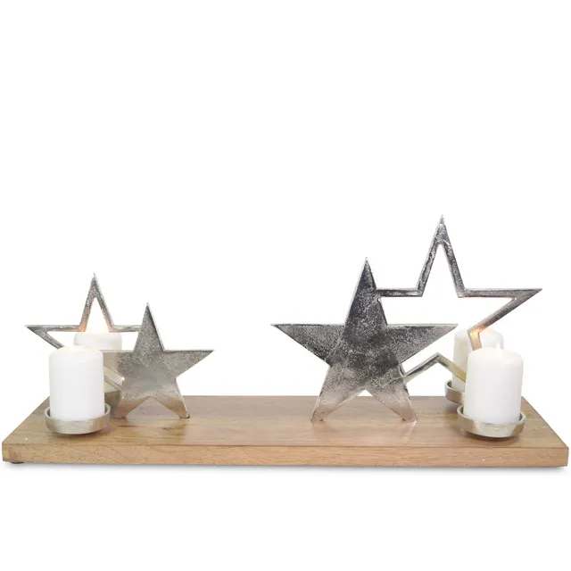 adventskerzenhalter-holz-silber-sterne-xl-68x20x30cm-adventskranz image 1