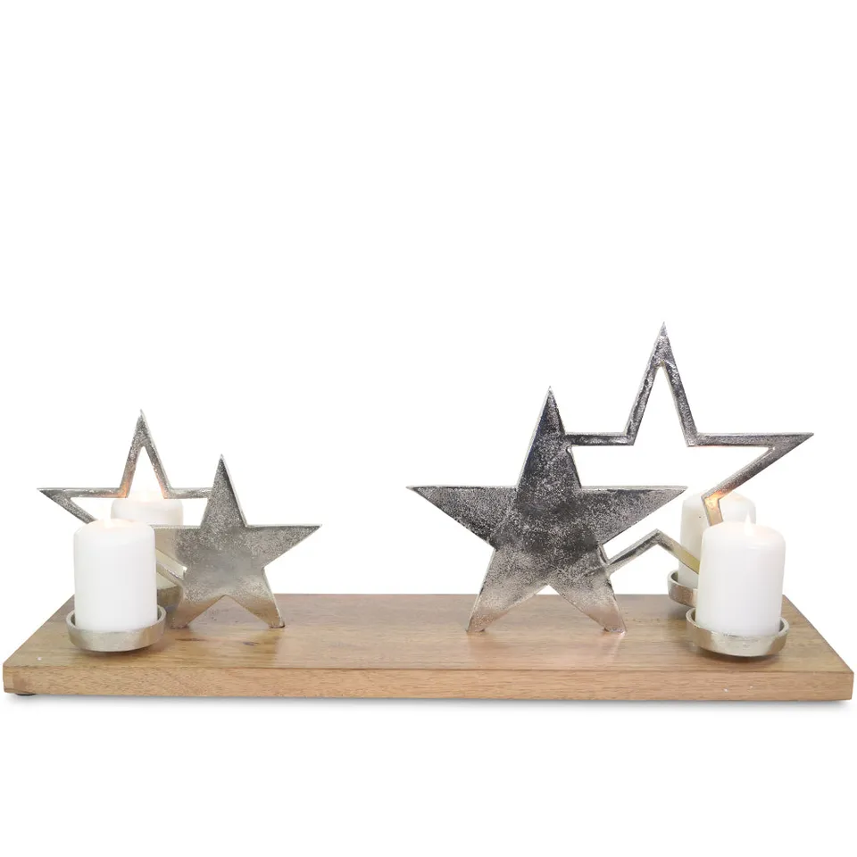 adventskerzenhalter-holz-silber-sterne-xl-68x20x30cm-adventskranz image 1