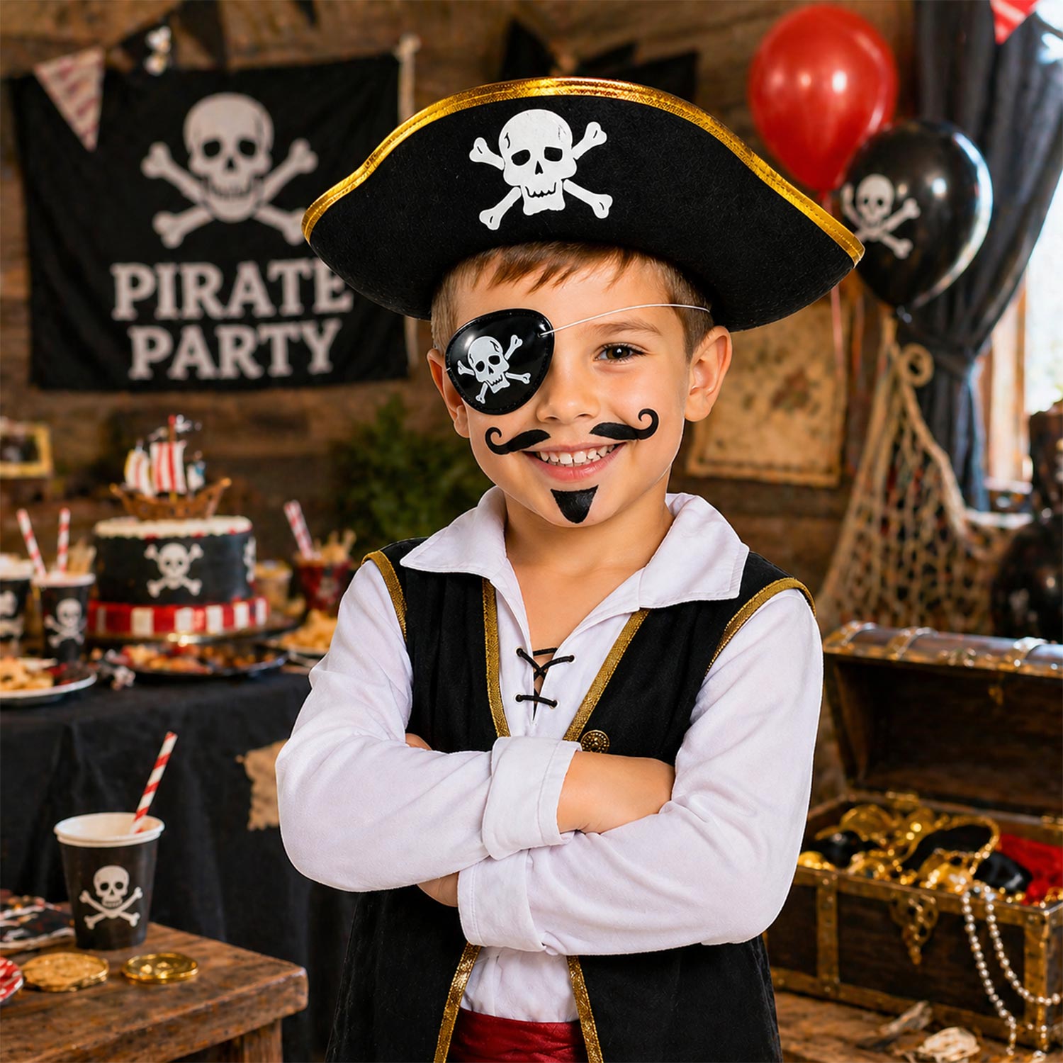 das-kost-mland-piratenhut-totenkopf-kinder-schwarz-gold-1er-set image 5