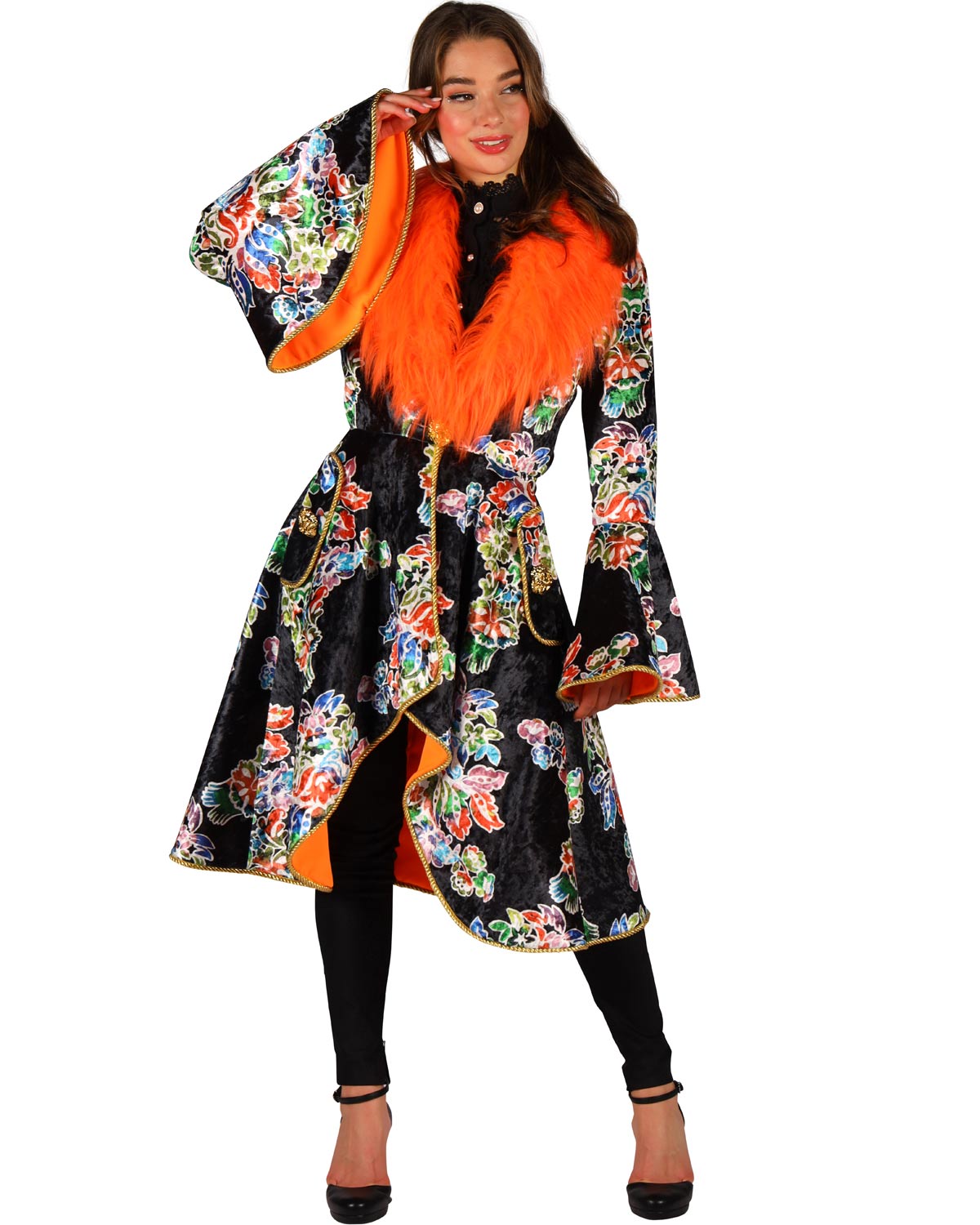 das-kost-mland-damen-karneval-jacke-blumenmuster-schwarz-orange image 4