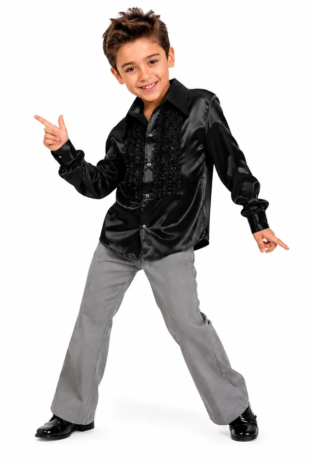 das-kost-mland-jungen-70er-satin-r-schenhemd-johnny-kinder-schwarz image 1