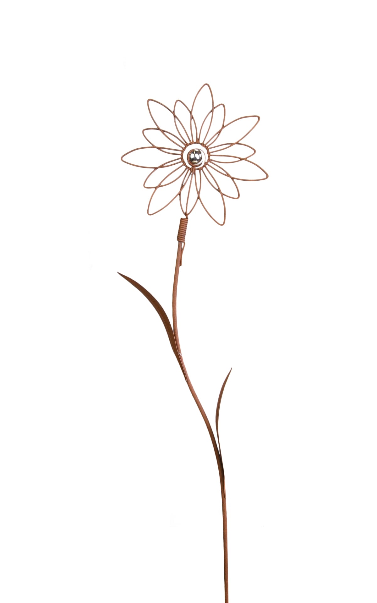 riffelmacher-blumenstecker-silber-kugel-90cm-rostfarben image 1