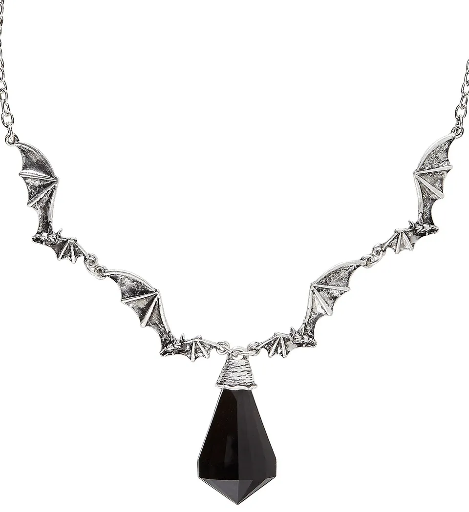 das-kost-mland-accessoires-halskette-fledermaus-silber-schwarz image 1