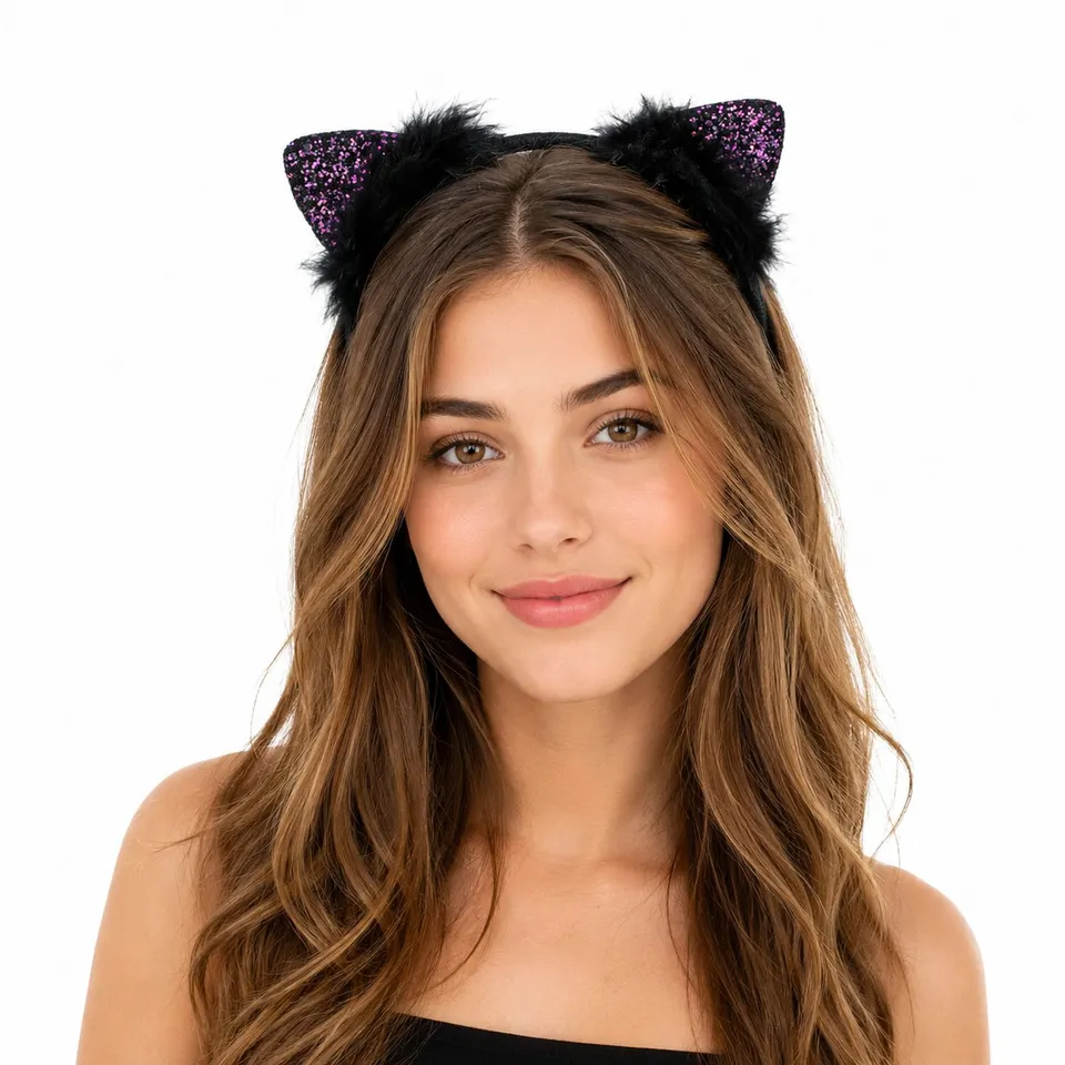 das-kost-mland-katzenohren-haarreif-schwarz-lila-glitzer image 1