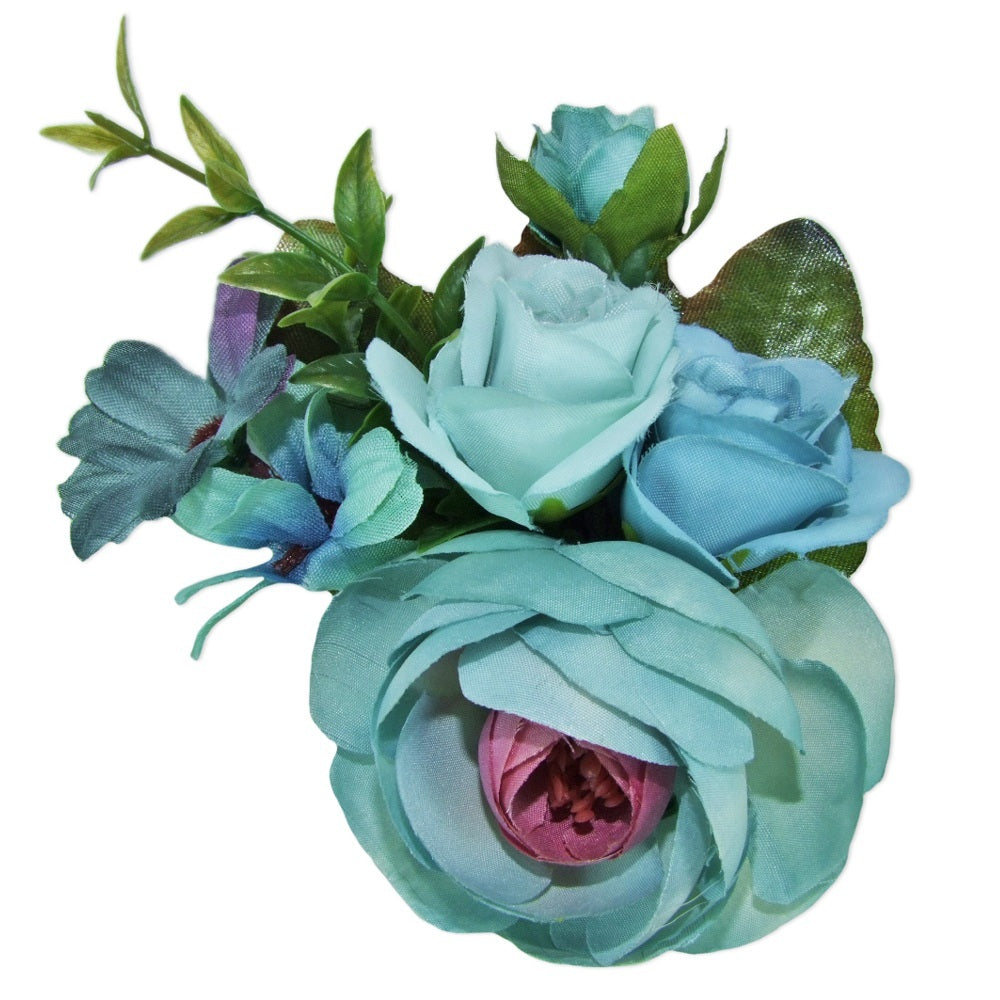 das-kost-mland-anstecknadel-bunte-blumen-blau-dirndlschmuck image 1