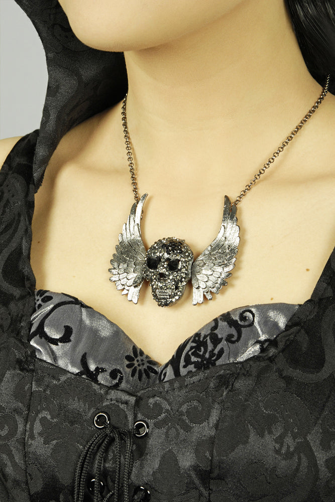 das-kost-mland-totenkopf-halskette-strass-silber-engelsfl-gel image 2