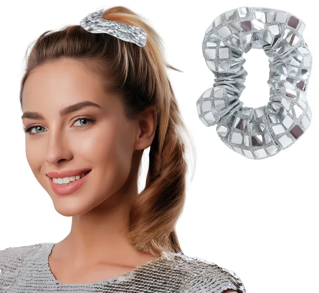 das-kost-mland-dekorationen-disco-haargummi-scrunchie-silber image 1