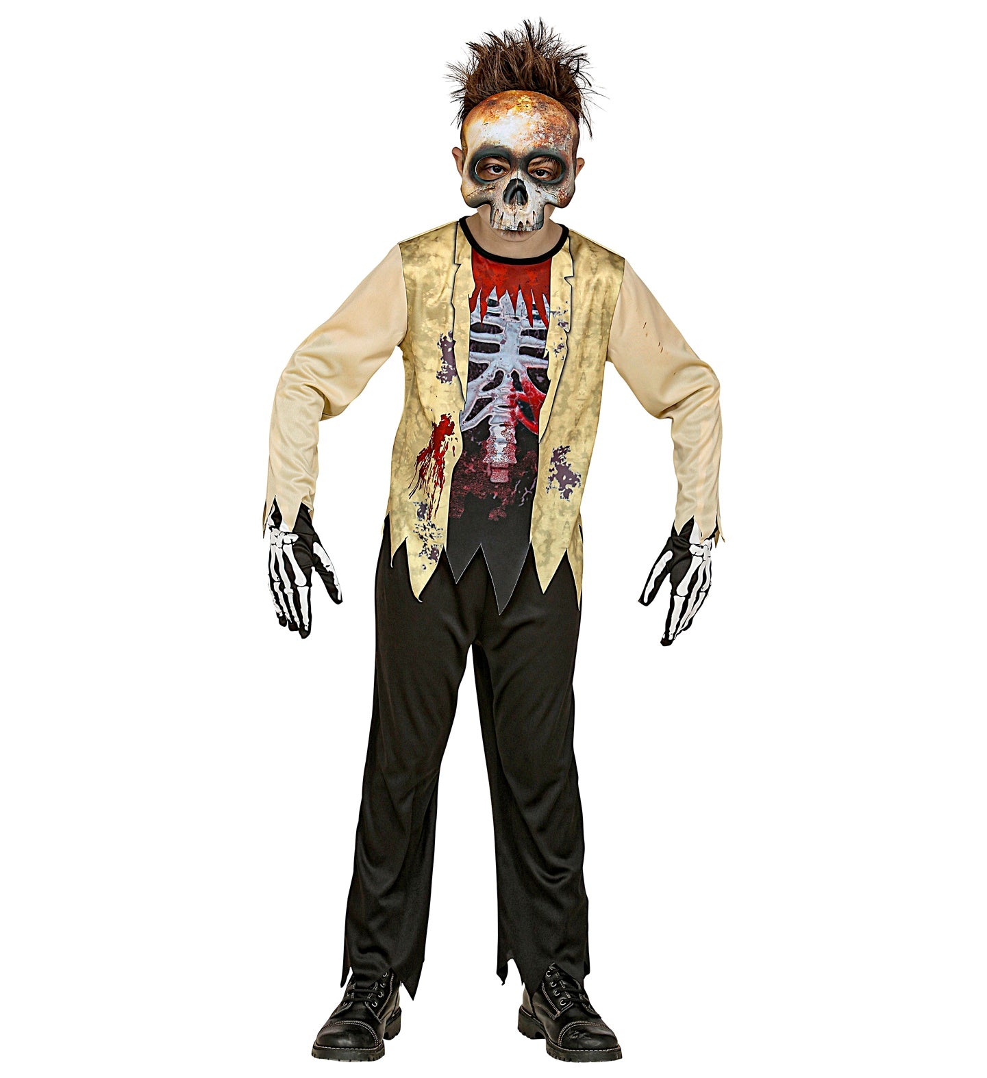 das-kost-mland-zombie-skelett-kinderkost-m-anzug-mit-maske image 2