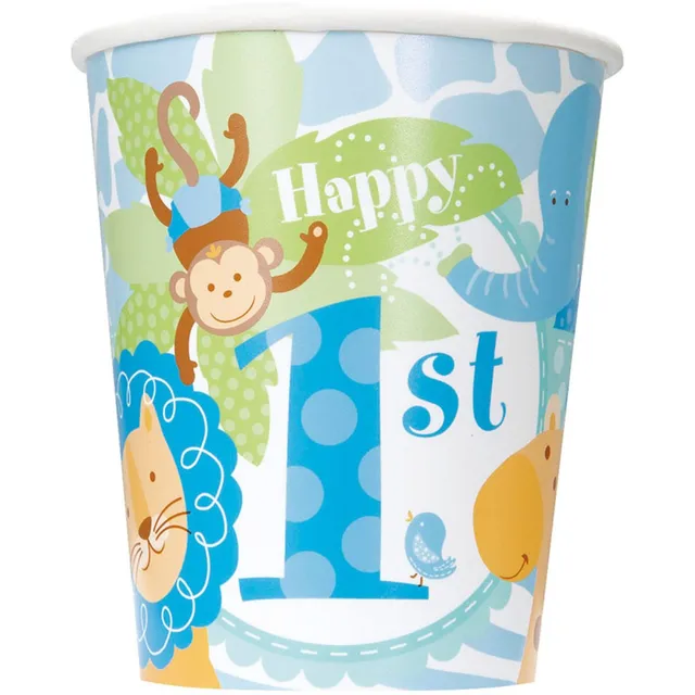 das-kost-mland-pappbecher-safari-1-geburtstag-blau-8st image 1