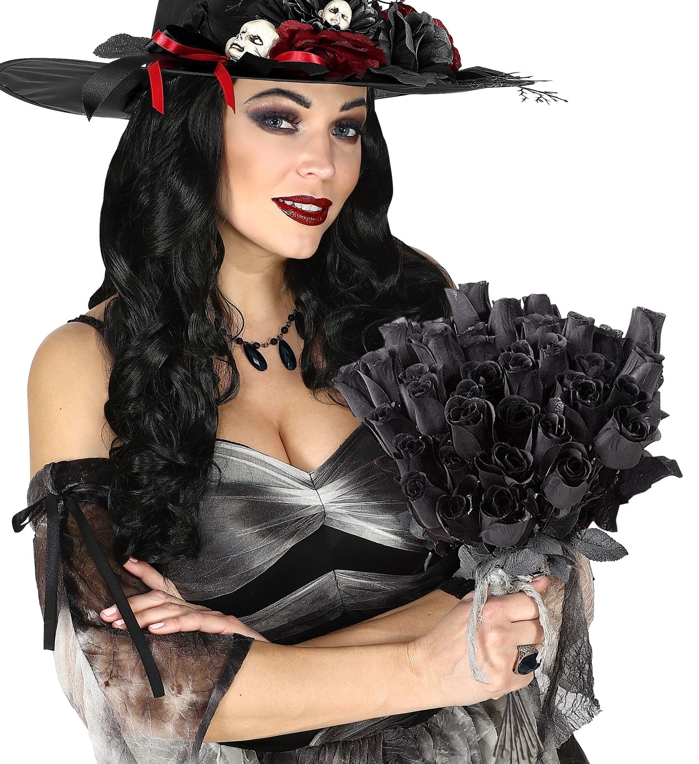 das-kost-mland-black-rose-dekoblume-44-cm-schwarz-halloween image 3