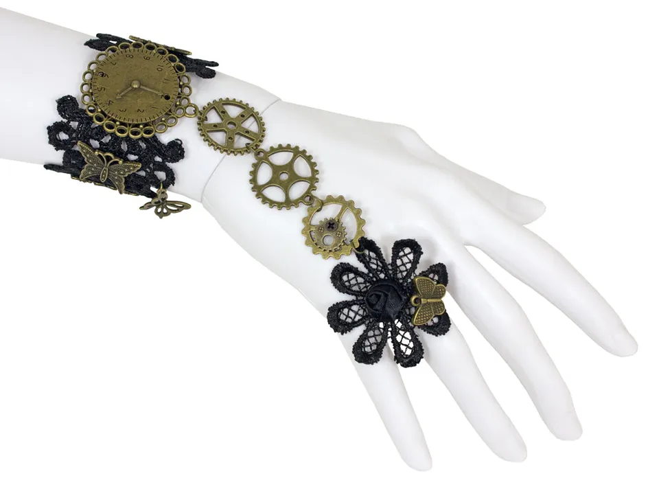 steampunk-manolette-spitzen-armband-schwarz-gold image 1