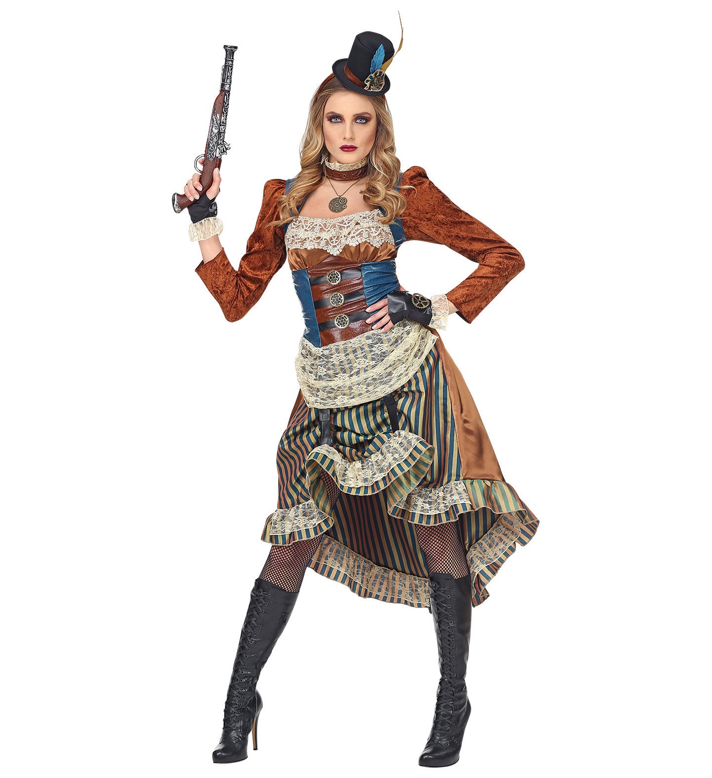 das-kost-mland-steampunk-lady-genevieve-kost-m-damen-braun-blau image 1