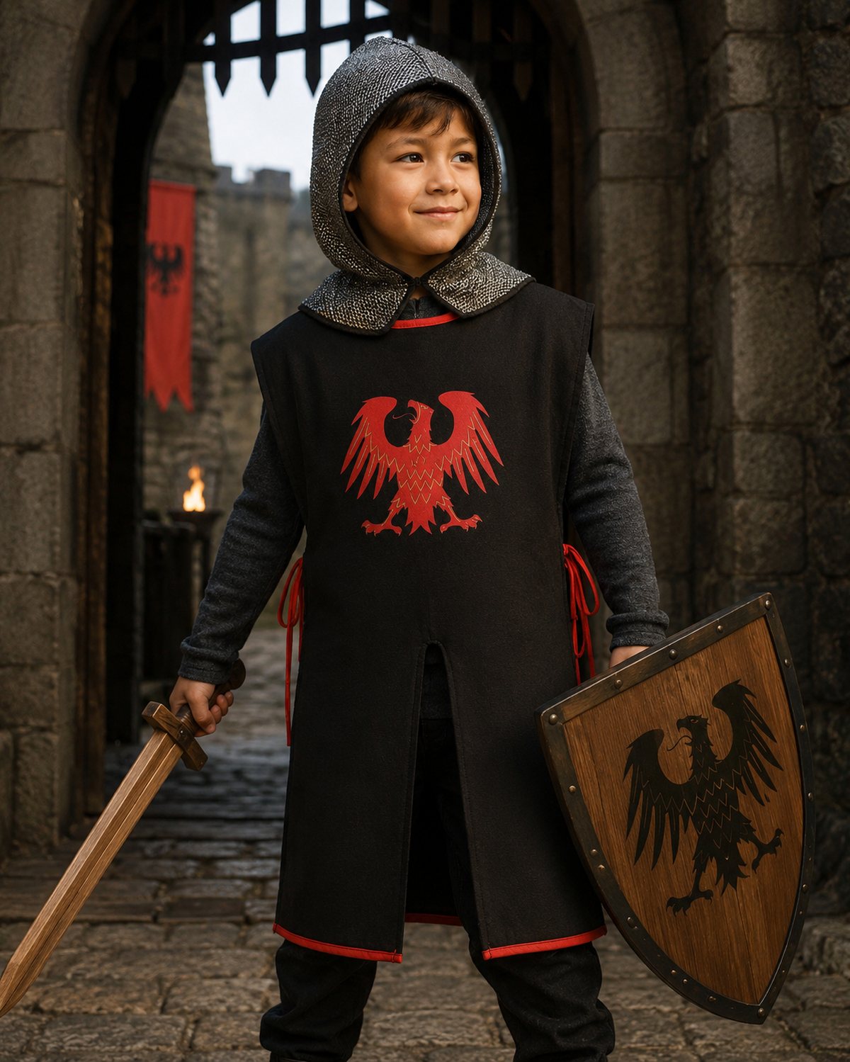 das-kost-mland-ritter-tunika-kinder-adler-schwarz-rot-3-8-j image 4